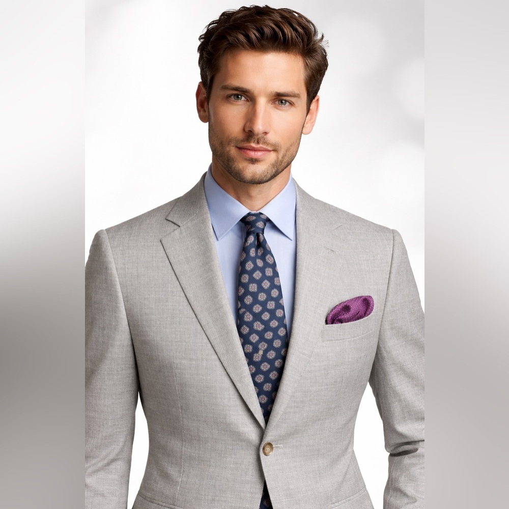 NEW- Daniel Cremieux Navy and Purple Patterned Slim Tie - Picture 2 of 5